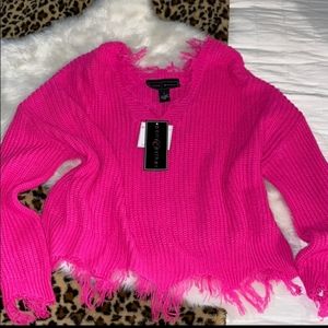 Polly & Esther L Pink Distressed Knit Sweater NWT